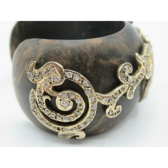 Isharya Wood Cuff Bracelet 18k Gold Vermeil Cubic Zirconia Small - Picture 6 of 16